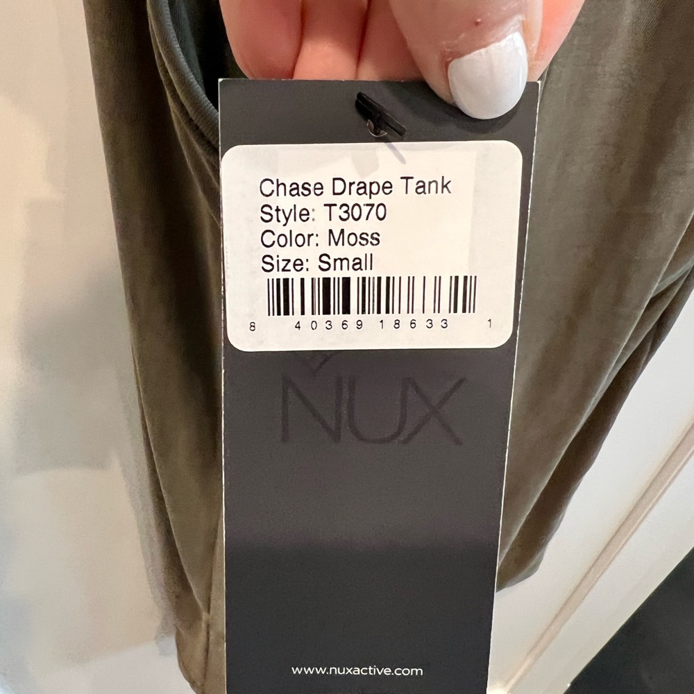 NUX Active Wear Color is Moss size is Small It is a Draped Tank Top